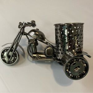 Motorcycle Gun Metal Desktop Pen Accessory Holder Office Biker Hog Decor Gift